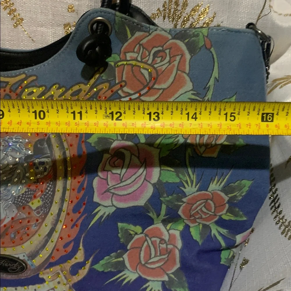 Ed Hardy Blue Floral Tattoo-Print Shoulder Bag
